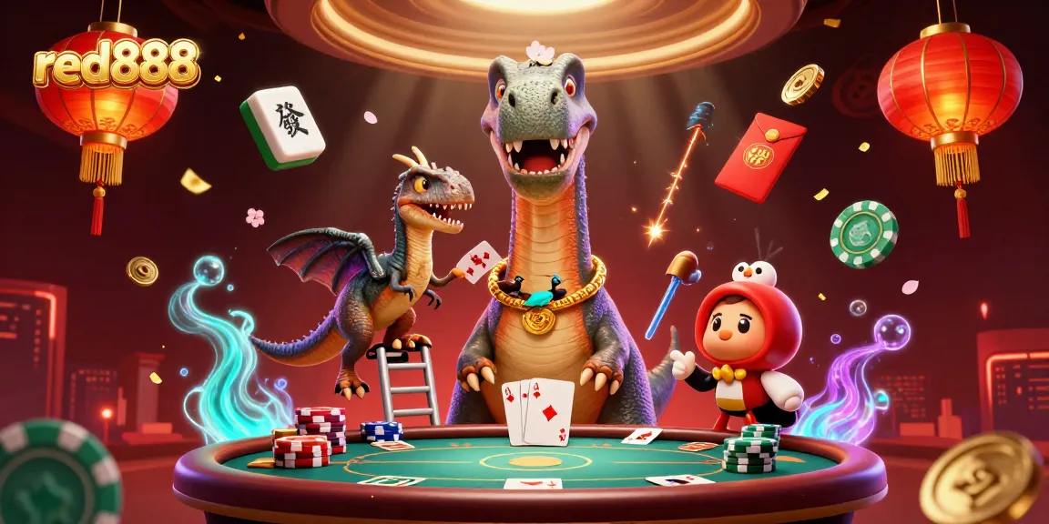 Join the excitement at red888 with this vibrant poker scene featuring unique cartoon characters.
