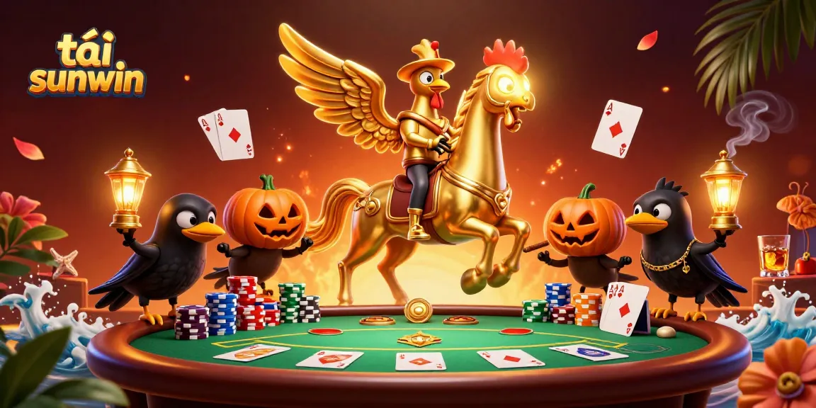 Engage with the thrilling world of tải sunwin featuring a golden rooster in a vibrant midnight casino scene.