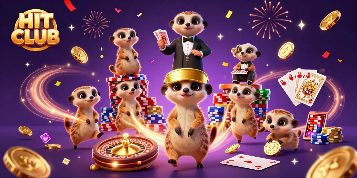 Hit Club's engaging casino scene with meerkats and thrilling games, showcasing excitement and fun.