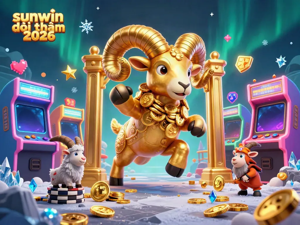 Experience sunwin đổi thưởng 2026 with a dynamic scene featuring a golden ram at a casino.