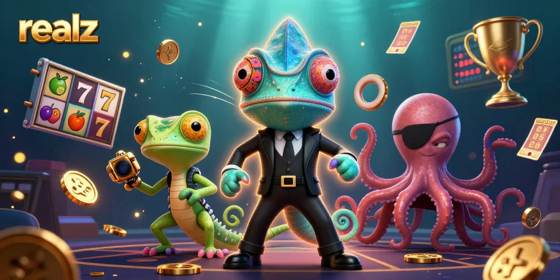 Experience realz in action with colorful slot reels and charming characters in this dynamic casino scene.