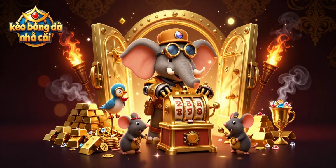 Explore thrilling betting experiences with kèo bóng đá nhà cái in a lavish steampunk scene filled with gold and gems.
