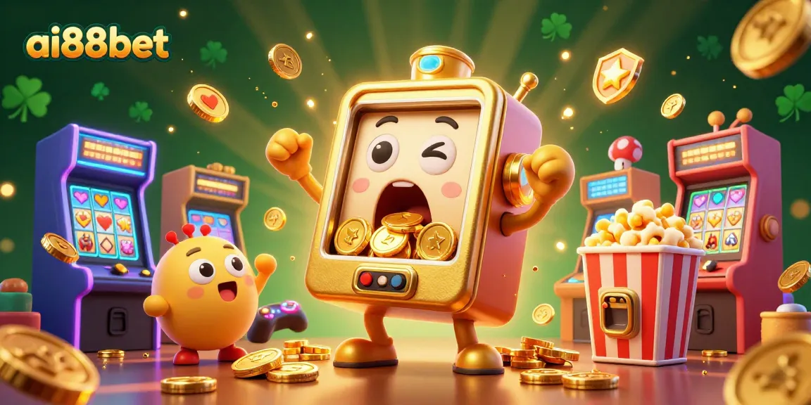 Experience the excitement of ai88bet with a golden slot machine hitting a jackpot while smaller machines cheer.