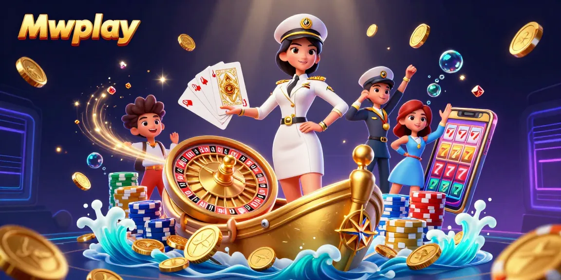 Win big with Mwplay in this vibrant online casino illustration showcasing dynamic gaming elements.