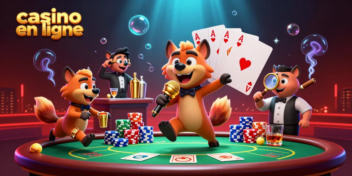 Illustration dynamique représentative d'un casino en ligne avec hyènes animées, ambiance colorée.