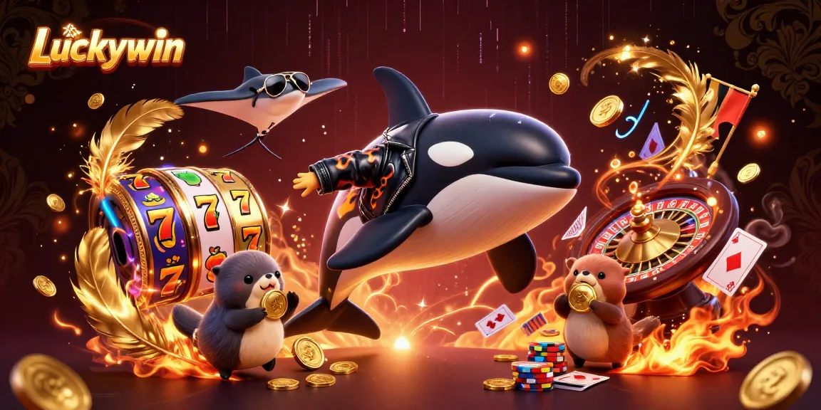 Engage with Luckywin's vibrant casino adventure featuring an orca, stingray, and sea otters