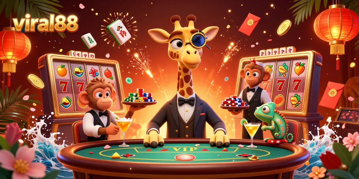 Play dynamic slot games with viral88 featuring a high-roller giraffe and exciting casino elements.