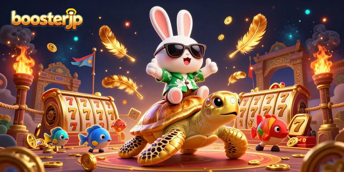 Boost your winning potential with boosterjp slots in a vibrant, illustrated casino scene.