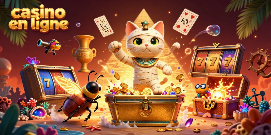 Gagnez avec le casino en ligne, un chat momie égyptien et des trésors flottants.