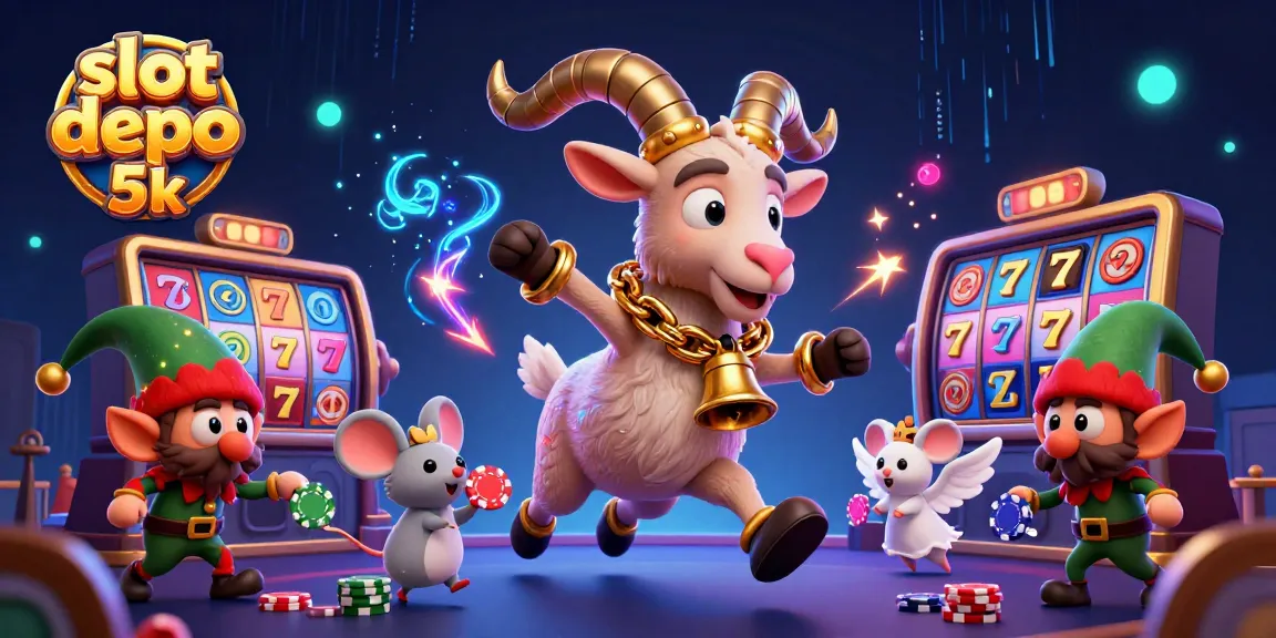 Spin and win at slot depo 5k, featuring a Krampus running a casino with elf gremlins stealing chips.