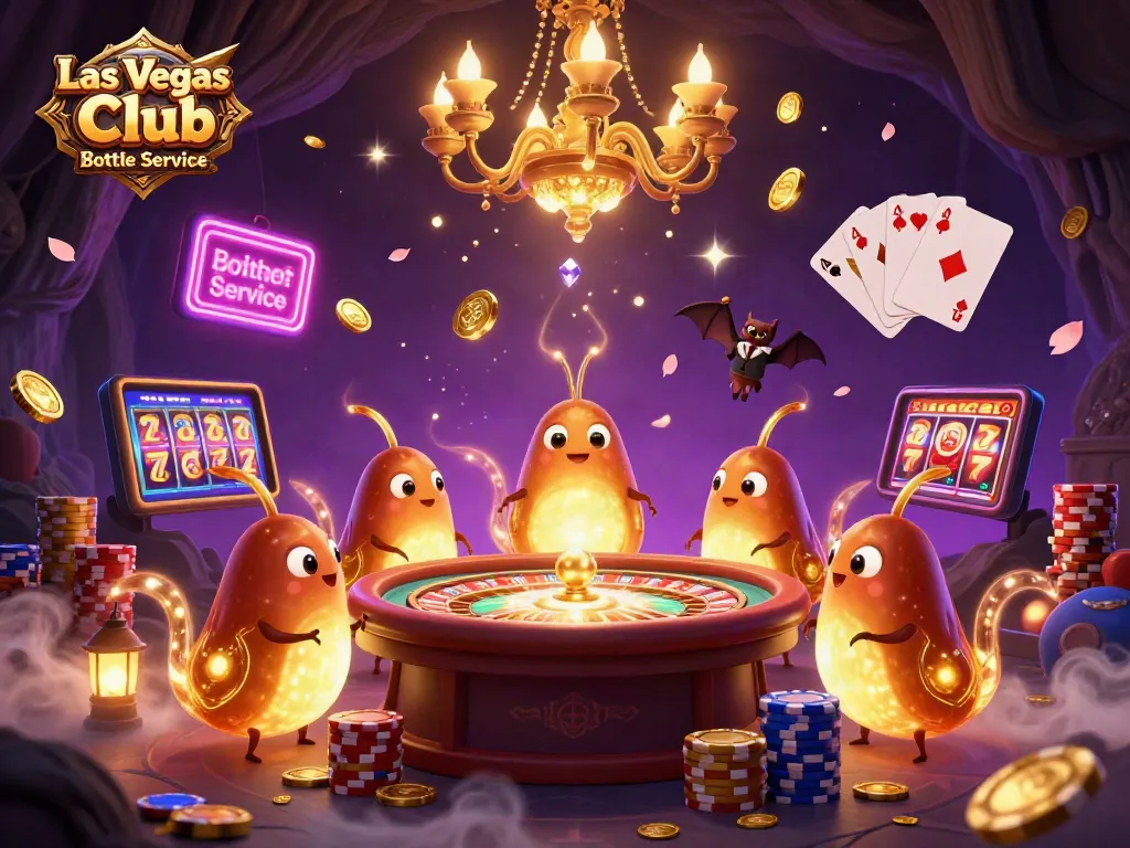 Illuminated scene showcasing Las Vegas Club Bottle Service with glowworms and casino elements