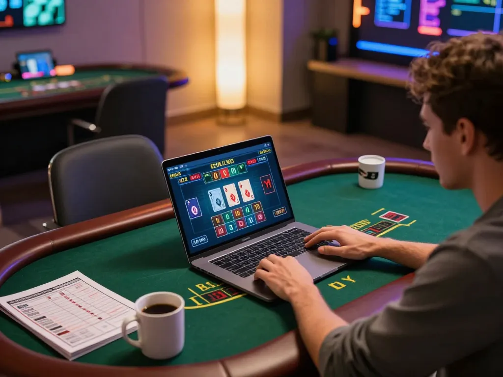 Player enjoying ALO8 live blackjack at home, showcasing strategy and online gaming excitement