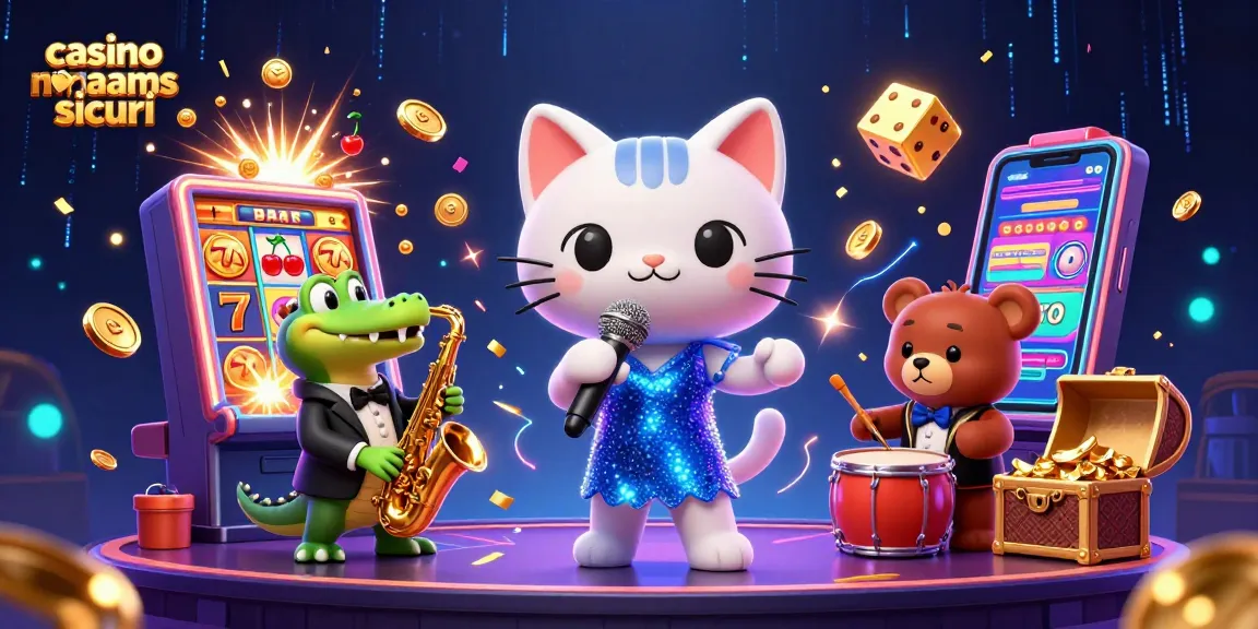Vivi l'atmosfera vivace di casino non aams sicuri con un gatto cantante jazz e elementi di gioco vibranti.