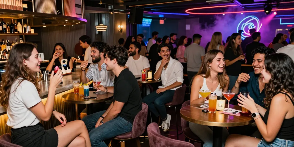 Exciting 유흥사이트 nightlife atmosphere with friends enjoying cocktails and vibrant decor.