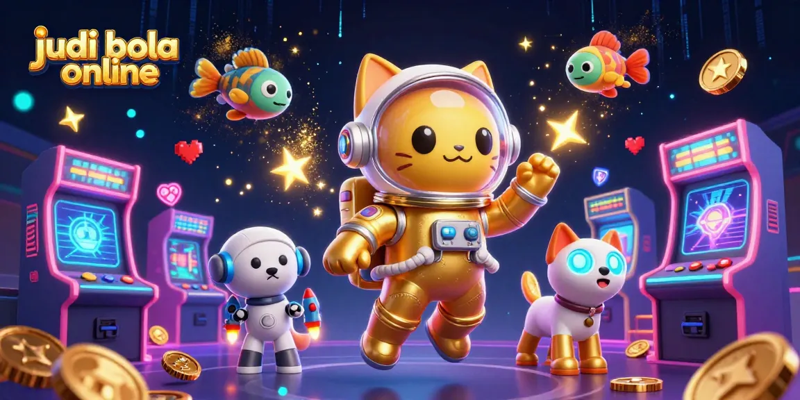 Engage in judi bola online with a vibrant 3D illustration featuring dynamic gaming elements.