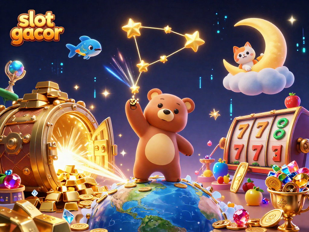 Experience thrilling slot gacor excitement with an enchanting 3D casino digital illustration.