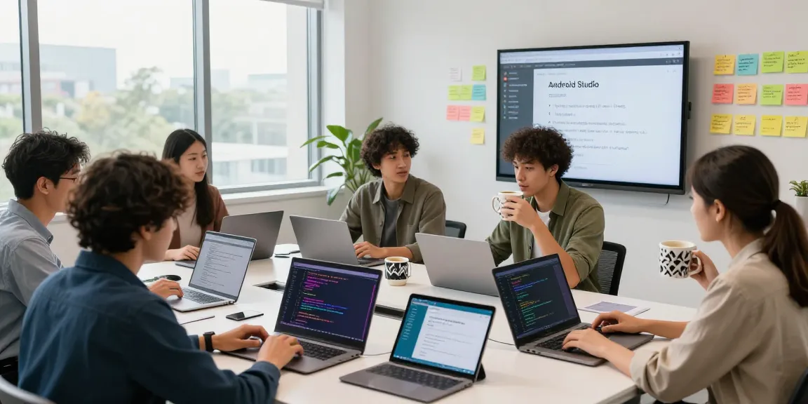 Developers learning Android Studio for beginners in a modern workspace