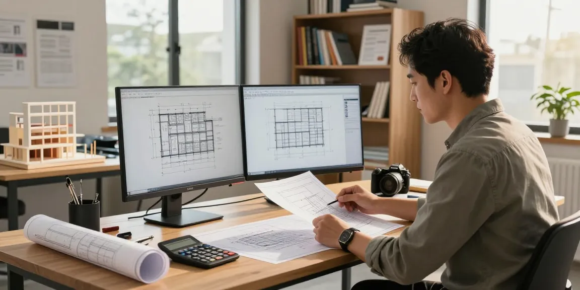 Licensed structural engineer Missouri reviewing designs in a bright office space with engineering tools and blueprints.