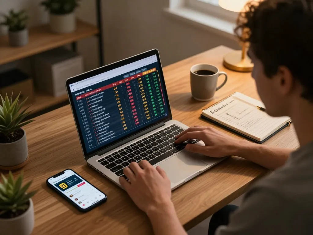 Engaging with O8's online betting platform while analyzing live sports odds at home.