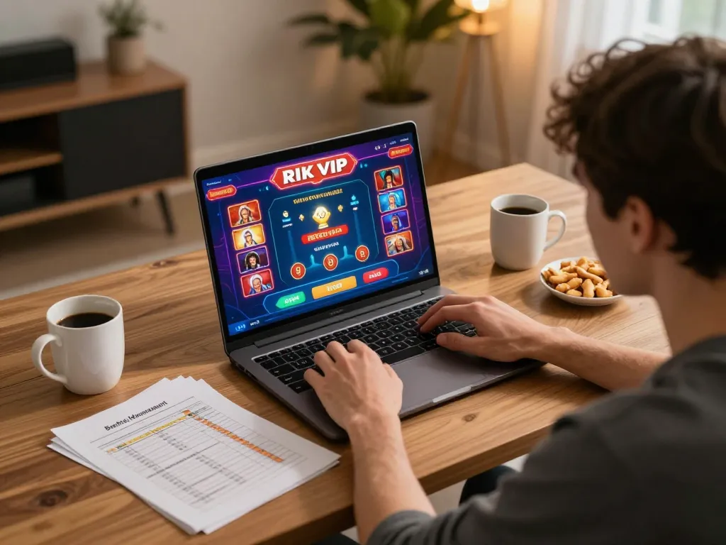 Person enjoying an engaging game on rik vip while managing their bankroll effectively at home.