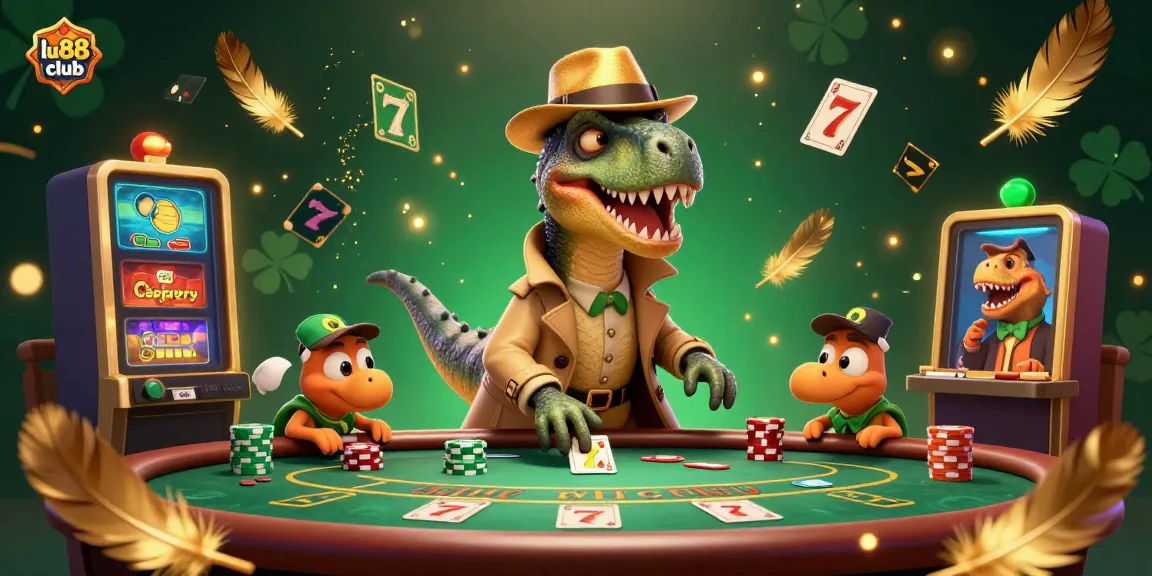 Experience the excitement at lu88 club with a velociraptor card counter and casino elements.