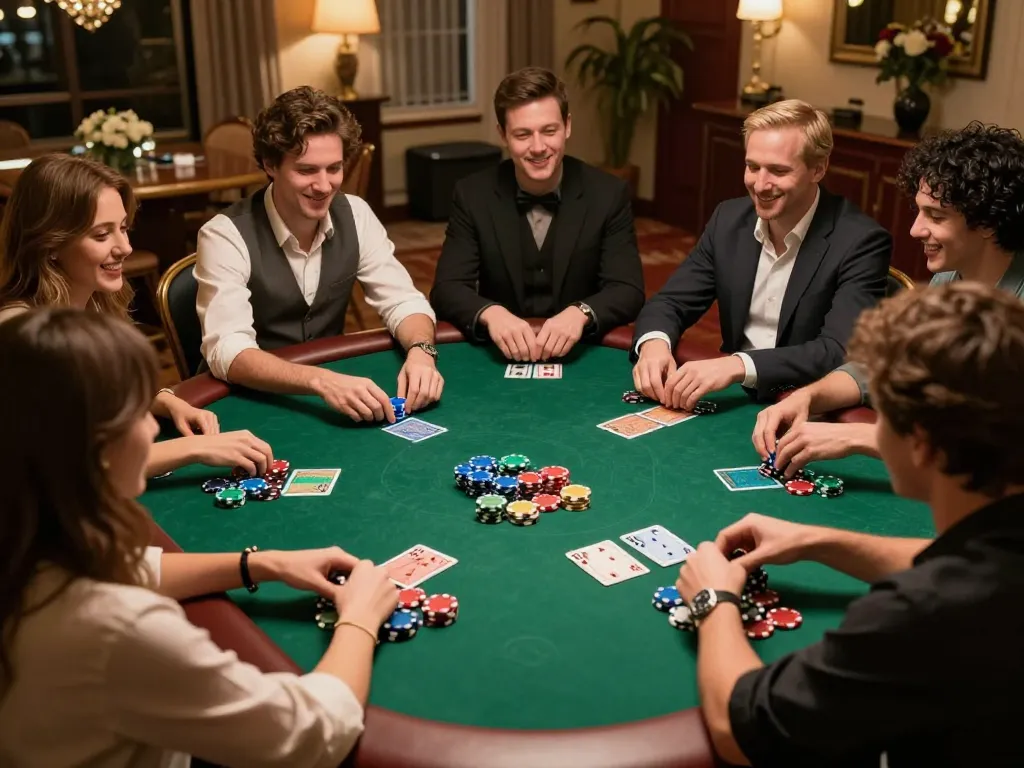 iWin poker game in a vibrant home setting with friends enjoying strategic gameplay and lively atmosphere.