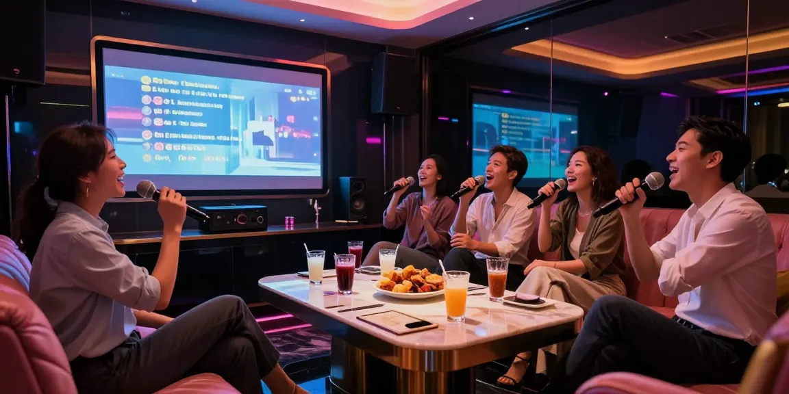 강남가라오케에서 전문적인 비즈니스 미팅 분위기를 즐기는 모습
