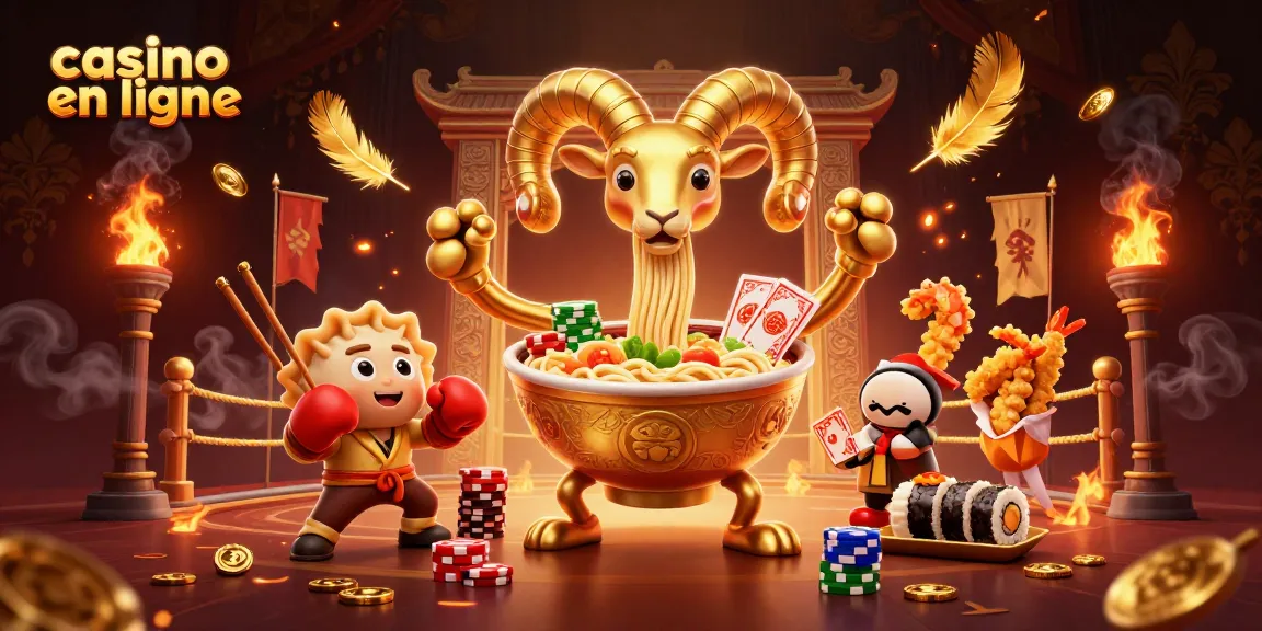 Jouez au casino en ligne avec des personnages de ramen géant et des éléments de jeu excitants.