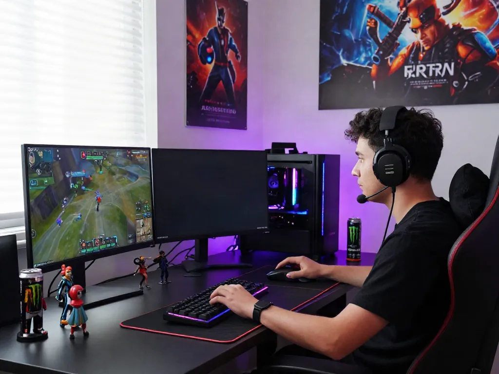 G15Tools gaming setup featuring a focused gamer at a stylish desk with RGB peripherals.