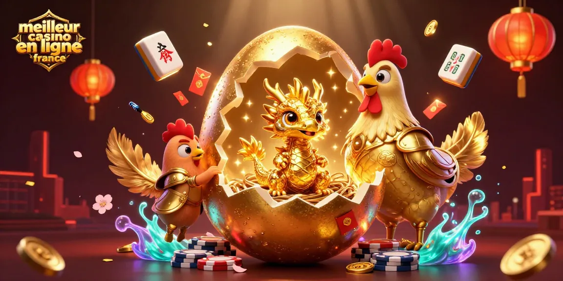 Illustration captivante du meilleur casino en ligne France avec un dragon doré et des jetons de poker.
