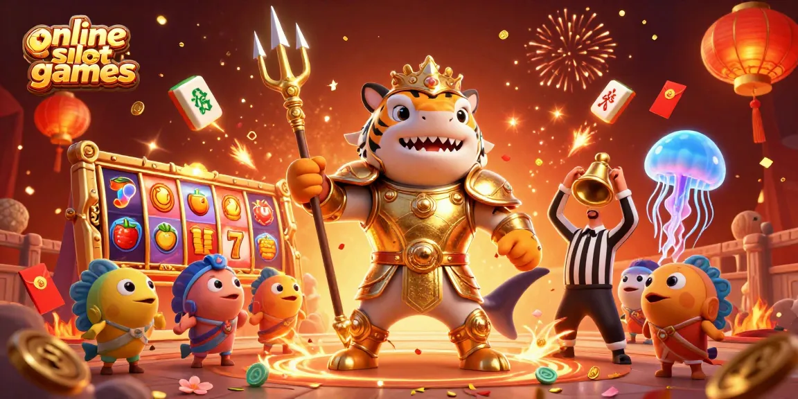Play dynamic online slot games featuring engaging characters in a vibrant casino scene.
