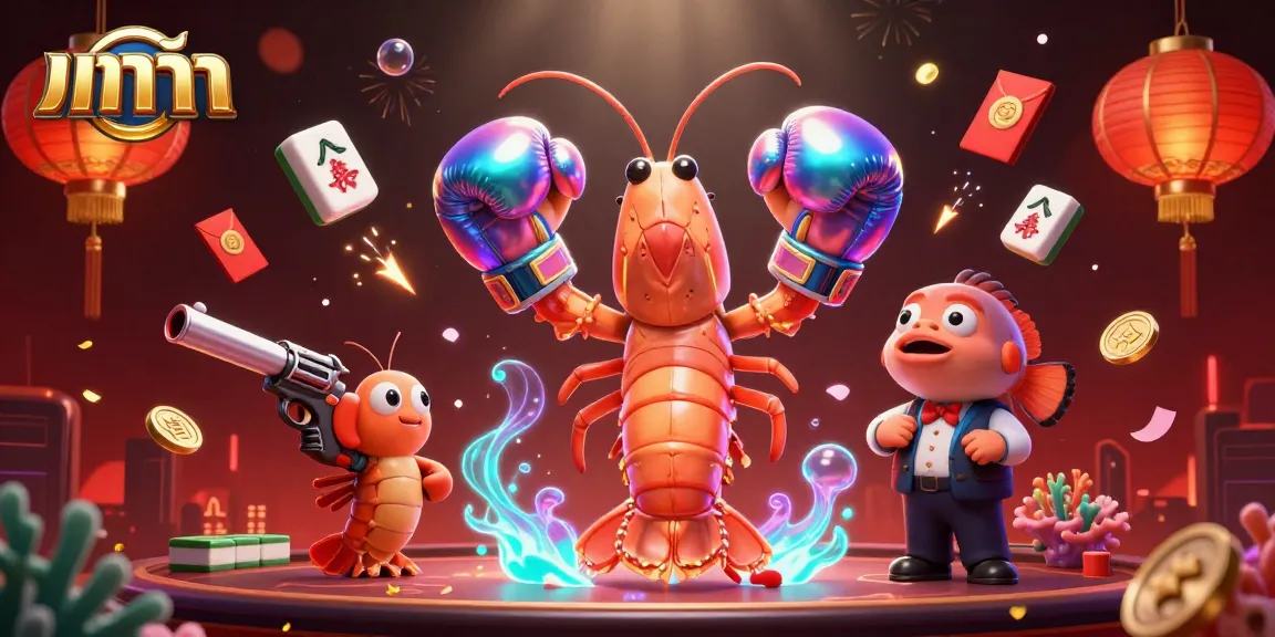 Experience the thrill of บาคาร่า with playful shrimp characters in a vibrant casino scene.