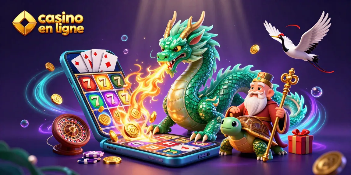 Le casino en ligne présente un dragon émeraude et un sage avec des jeux d'argent animés.