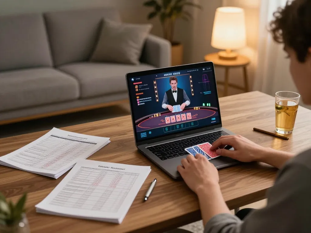 Engaging live dealer blackjack gameplay on dn88 com laptop setup, showcasing strategic betting.