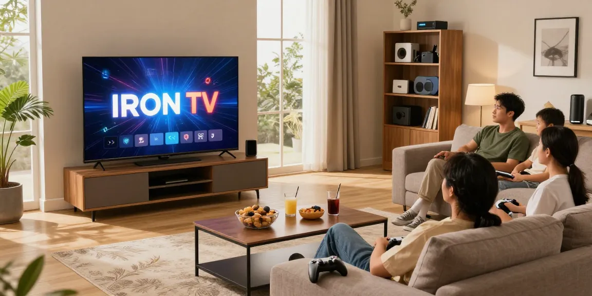Profitez de l'application iron tv dans un salon moderne avec un téléviseur intelligent, créant une ambiance détendue et conviviale.