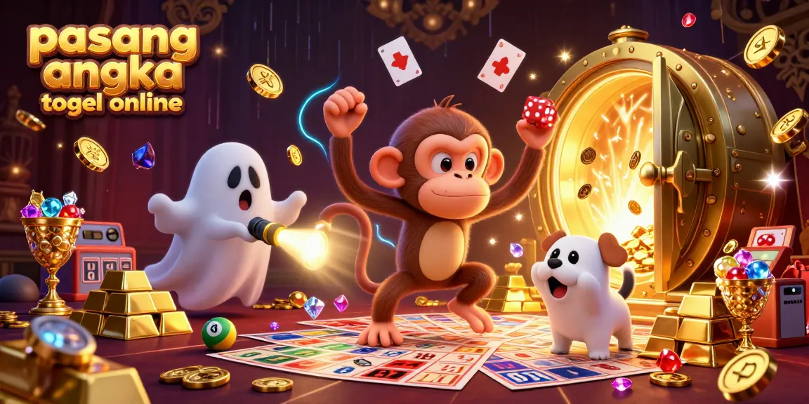 Engage in pasang angka togel online with vibrant lottery elements and a playful ghost-hunter scene.