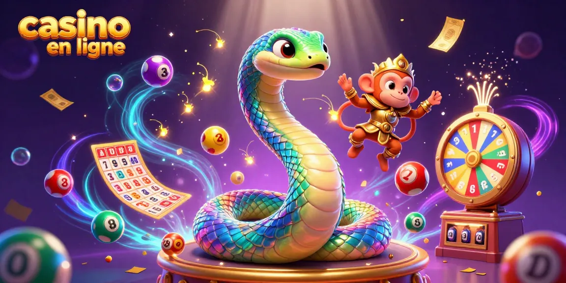 Jouez au casino en ligne avec des éléments de loterie vibrants et des personnages fantastiques.