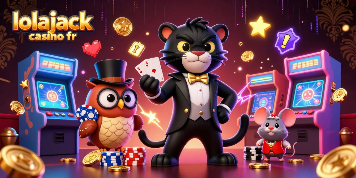 Engage in thrilling gameplay at lolajack casino fr with a dynamic scene of casino characters and game elements.
