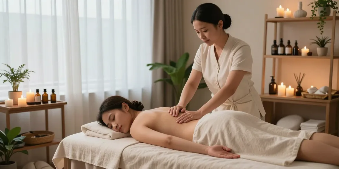 스웨디시 마사지 중인 모습과 편안한 마사지 환경을 보여주는 이미지