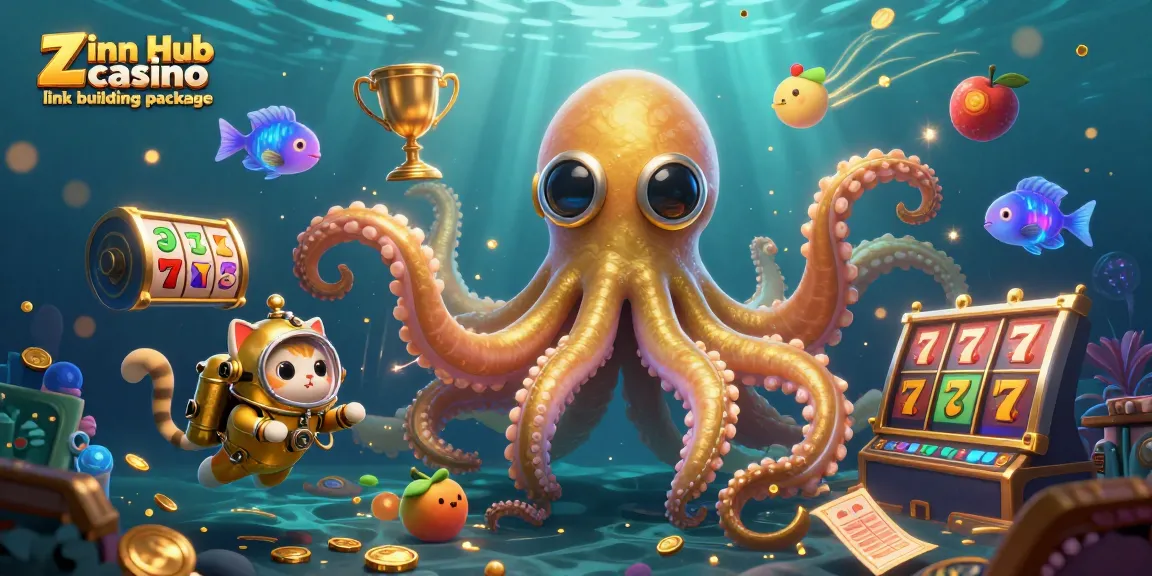 Zinn Hub casino link building package showcasing a vibrant underwater scene with engaging gambling elements and characters.