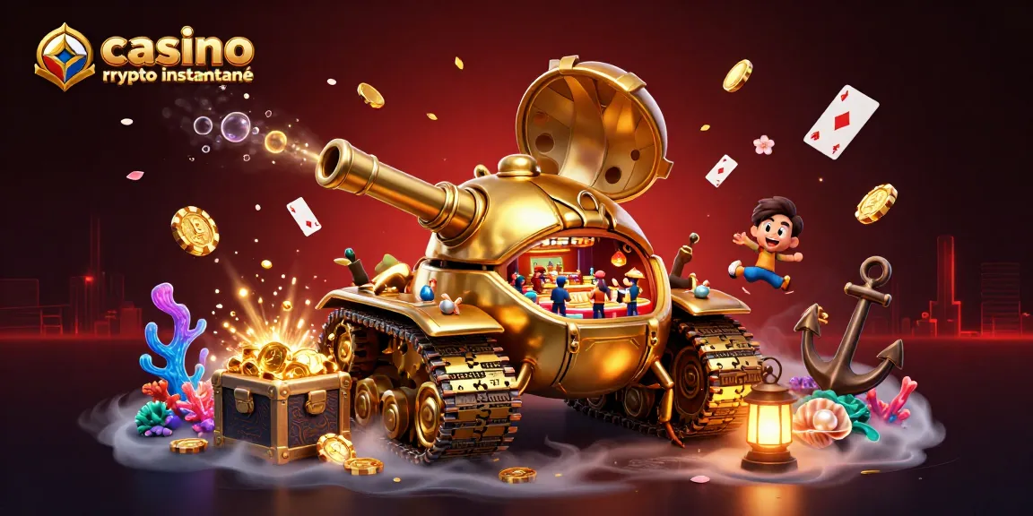 Casino crypto retrait instantané : expérience ludique avec un tank doré et un mini casino.