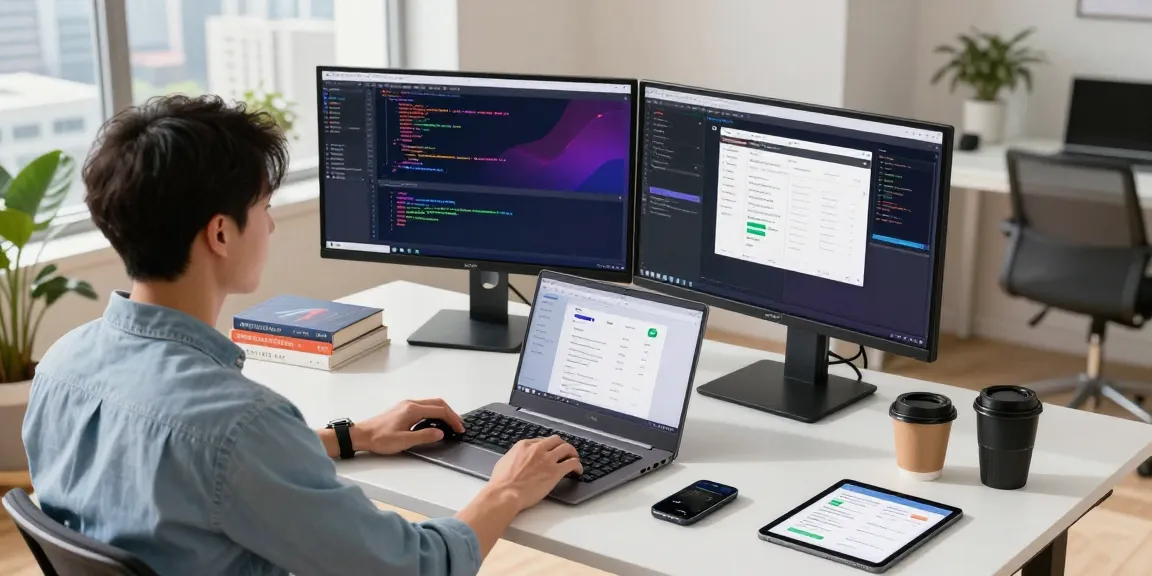 Interactive coding workspace highlighting telegraimin.com with modern tech elements and vibrant atmosphere.