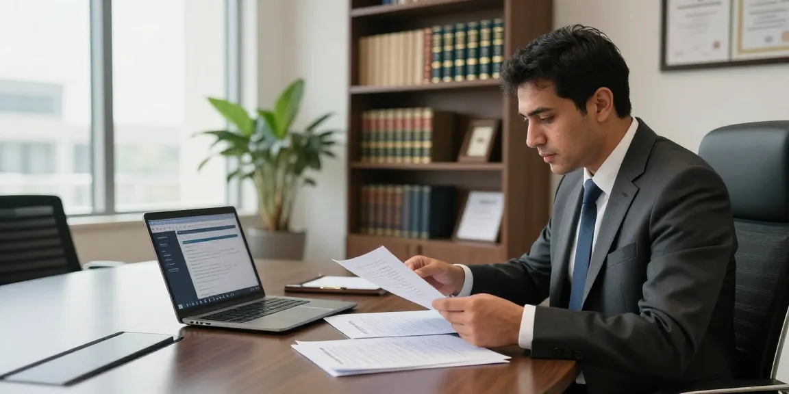 Criminal lawyer in Riyadh reviewing legal documents, representing محامي جنائي في الرياض.