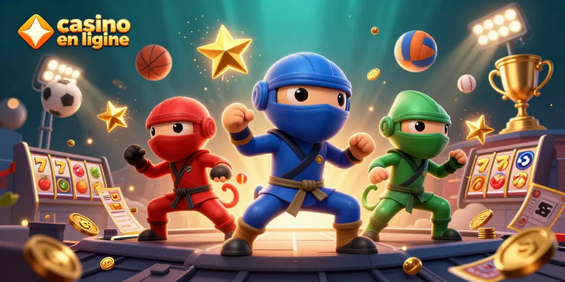 Les ninjas caméléons synchronisés incarnent casino en ligne avec des machines à sous et des symboles chanceux.