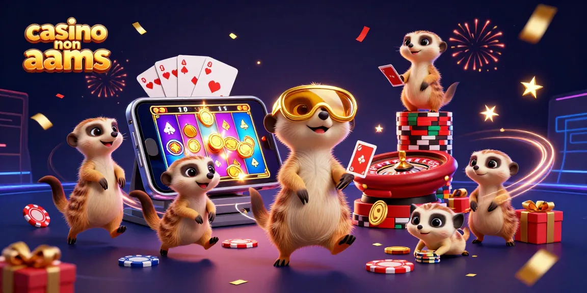 Scoprire il divertimento del casino non AAMS con un'illustrazione animata di suricati al lavoro in un casinò vibrante.