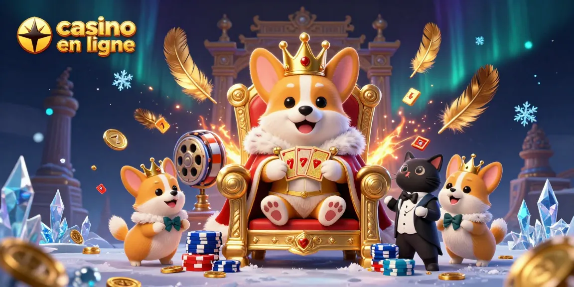 Déposez vos mises avec classe au casino en ligne illustré par un corgi royal et un majordome félin.