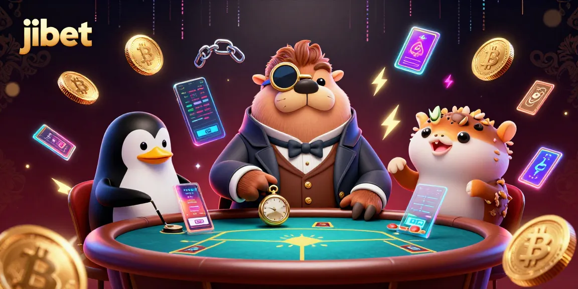 Engage with jibet's thrilling underwater poker scene featuring a walrus, penguin dealer, and pufferfish player.