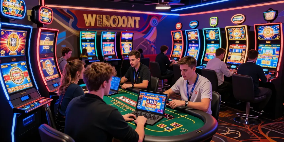 Exciting atmosphere at credit card casinos UK with players engaging in games and transactions.
