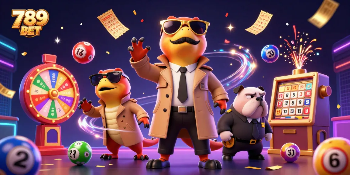 Play with 789 BET in a vibrant casino scene filled with dynamic lottery elements and raptors in disguise.