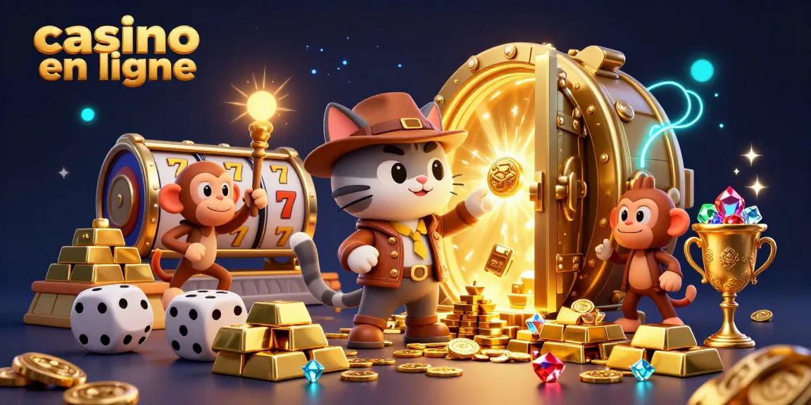 Plongez dans l'univers du casino en ligne avec cette illustration 3D d'une exploration pleine d'or et de trésors.